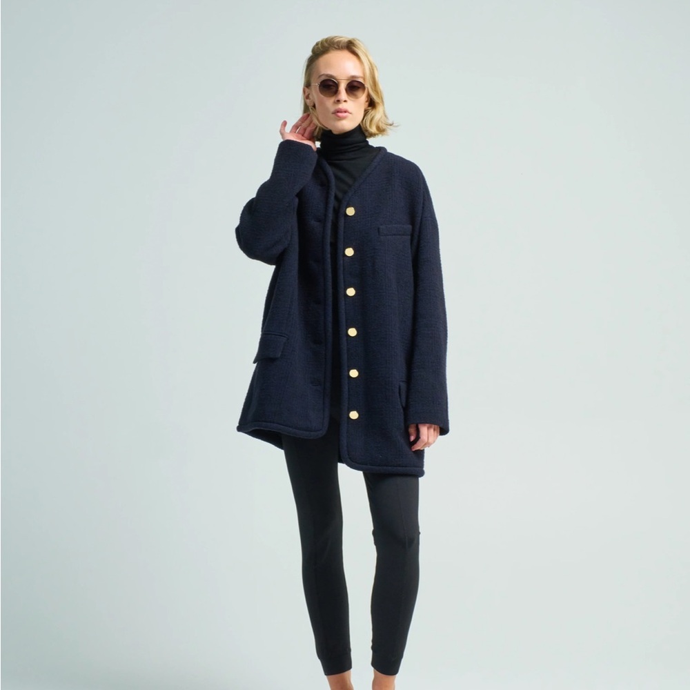 Tibi Navy Blue Jacket with Gold Buttons